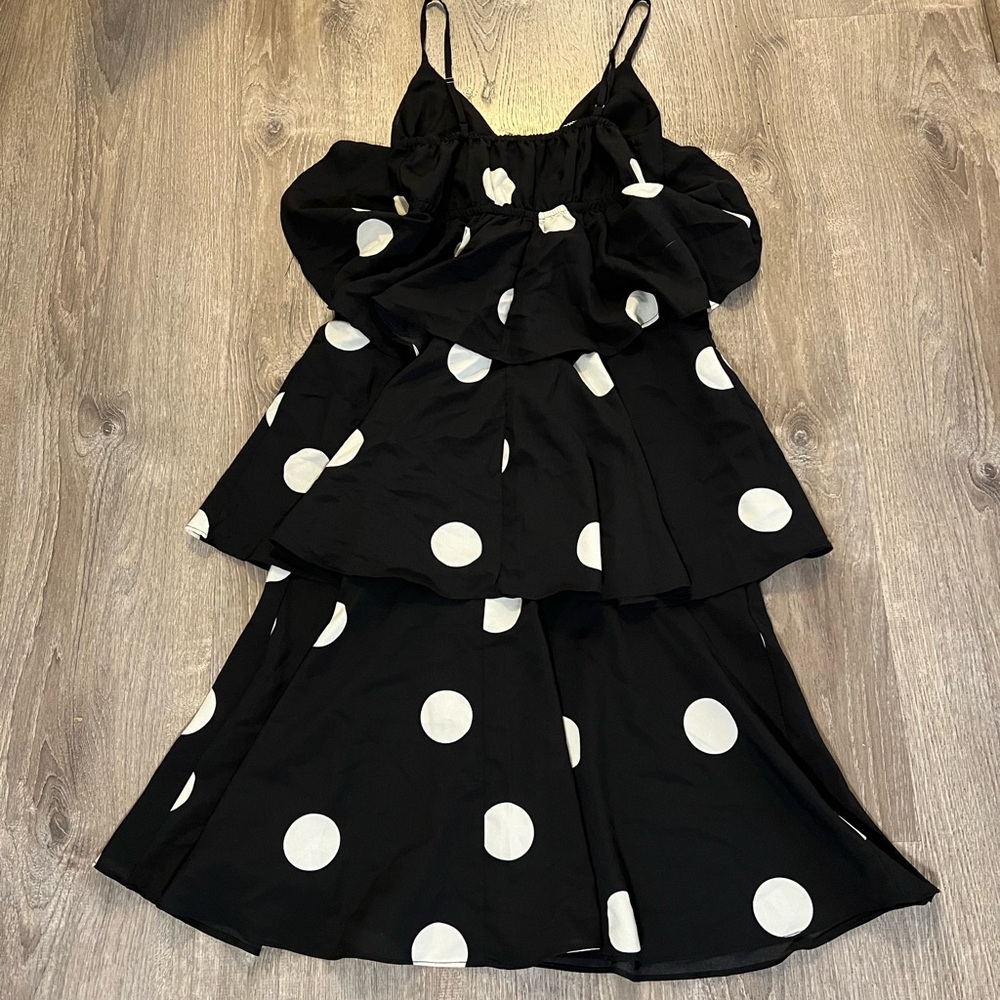 Tuckernuck O.P.T Cava Black and White Polka Dot Tiered Midi Dress - Picture 4 of 6